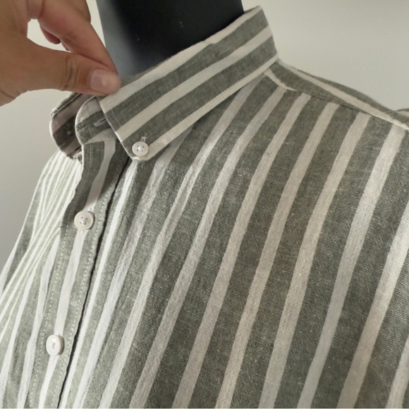 Lindbergh White Slim Fit Striped Cotton Linen Button-Up Shirt Size M - Picture 2 of 7